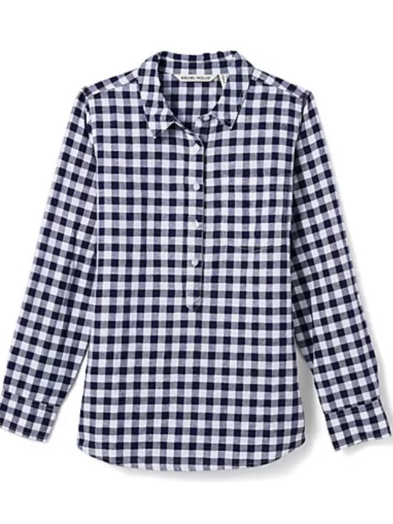 Rachel Hollis Tops - Rachel Hollis Gingham Linen Blend Woven Henley Shirt Black White SZ 14